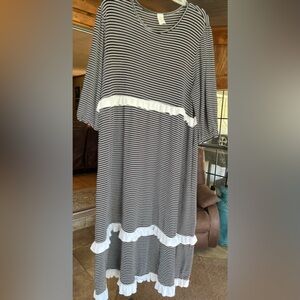 Striped Black and White Dress with Ruffle Details